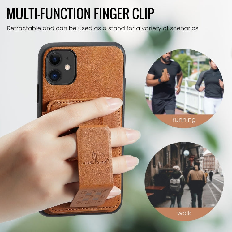 For iPhone 11 Pro Fierre Shann Oil Wax Cow Leather Card Holder Back Phone Case(Brown) - HoMEdemic™ 