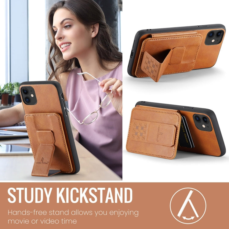 For iPhone 11 Pro Fierre Shann Oil Wax Cow Leather Card Holder Back Phone Case(Brown) - HoMEdemic™ 