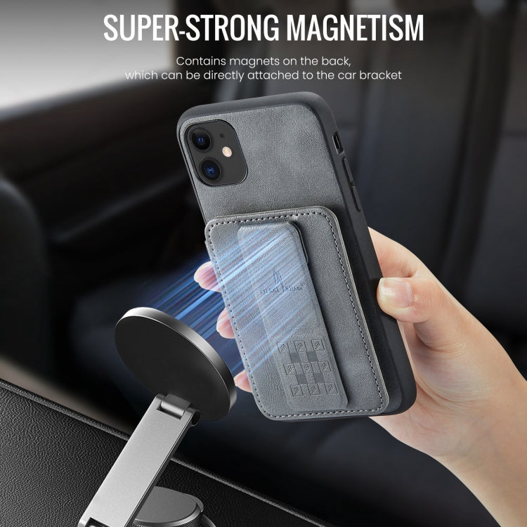 For iPhone 11 Pro Fierre Shann Oil Wax Cow Leather Card Holder Back Phone Case(Grey) - HoMEdemic™ 