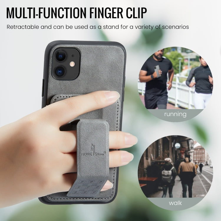 For iPhone 11 Pro Fierre Shann Oil Wax Cow Leather Card Holder Back Phone Case(Grey) - HoMEdemic™ 