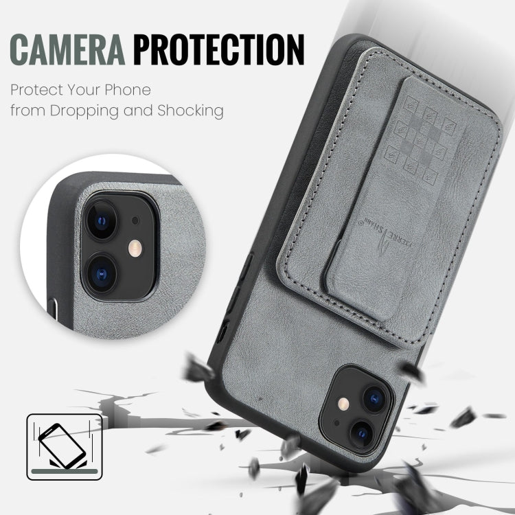 For iPhone 11 Pro Fierre Shann Oil Wax Cow Leather Card Holder Back Phone Case(Grey) - HoMEdemic™ 