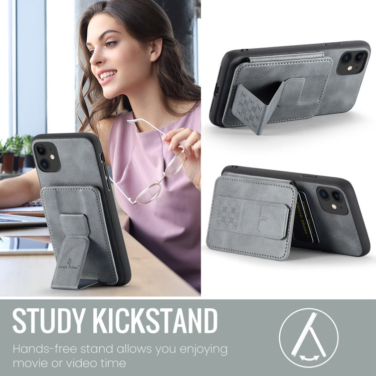 For iPhone 11 Pro Fierre Shann Oil Wax Cow Leather Card Holder Back Phone Case(Grey) - HoMEdemic™ 