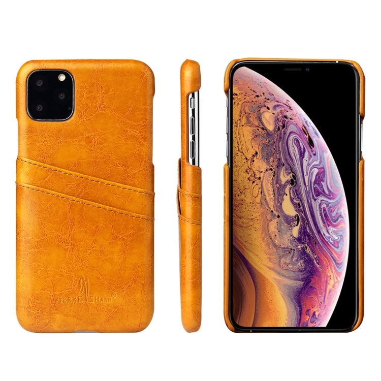 For iPhone 11 Pro Fierre Shann Retro Oil Wax Texture PU Leather Case with Card Slots (Yellow) - HoMEdemic™ 