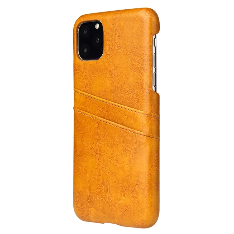 For iPhone 11 Pro Fierre Shann Retro Oil Wax Texture PU Leather Case with Card Slots (Yellow) - HoMEdemic™ 