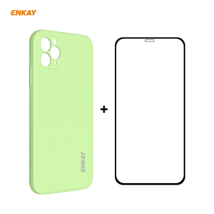 For iPhone 11 Pro Hat-Prince ENKAY ENK-PC0652 Liquid Silicone Straight Edge Shockproof Protective Case+ 0.26mm 9H 2.5D Full Glue Full Coverage Tempered Glass Protector Film(Light Green) - HoMEdemic™ 