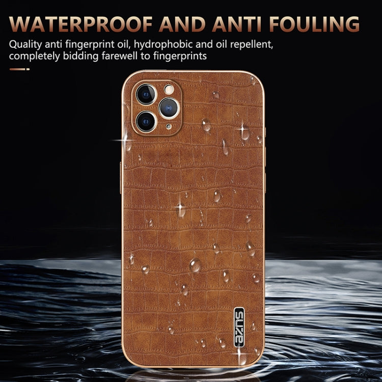 For iPhone 11 Pro Max AZNS Electroplated Frame Crocodile Texture Full Coverage Phone Case(Black) - HoMEdemic™ 