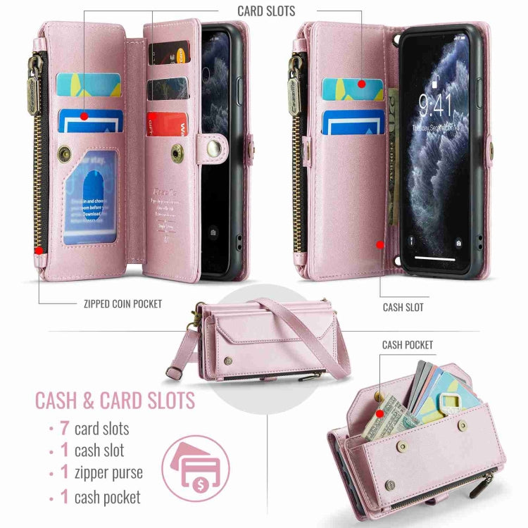 For iPhone 11 Pro Max CaseMe C36 Card Slots Zipper Wallet RFID Anti-theft Leather Phone Case(Pink) - HoMEdemic™ 
