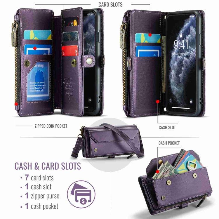 For iPhone 11 Pro Max CaseMe C36 Card Slots Zipper Wallet RFID Anti-theft Leather Phone Case(Purple) - HoMEdemic™ 