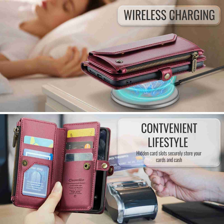 For iPhone 11 Pro Max CaseMe C36 Card Slots Zipper Wallet RFID Anti-theft Leather Phone Case(Wine Red) - HoMEdemic™ 