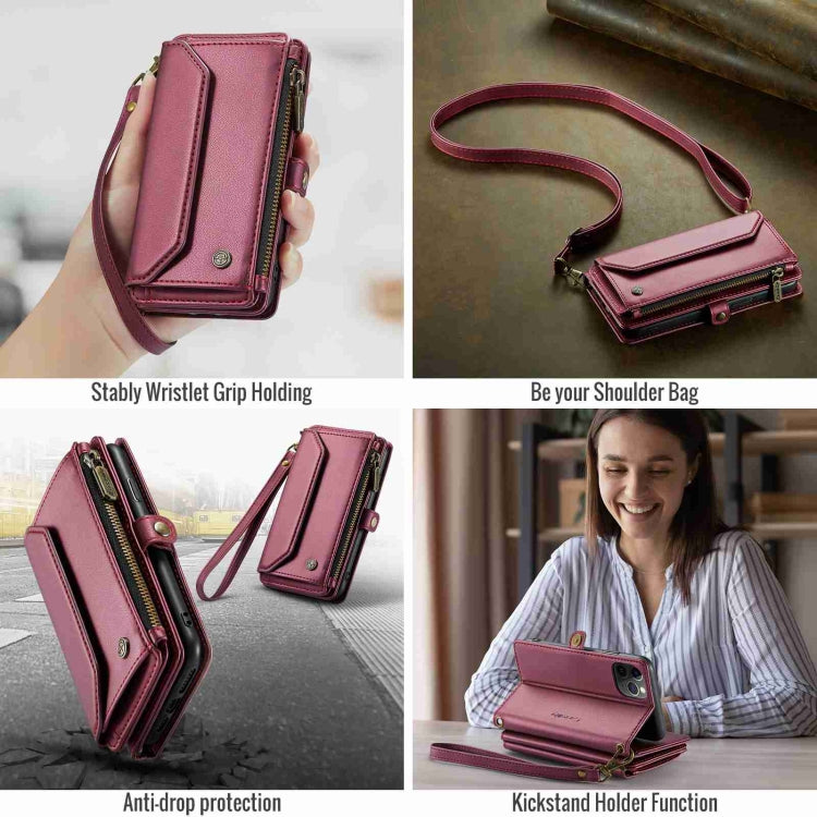 For iPhone 11 Pro Max CaseMe C36 Card Slots Zipper Wallet RFID Anti-theft Leather Phone Case(Wine Red) - HoMEdemic™ 
