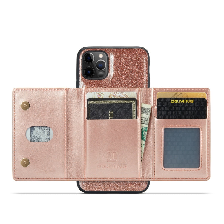 For iPhone 11 Pro Max DG.MING M3 Series Glitter Powder Card Bag Leather Case(Rose Gold) - HoMEdemic™ 