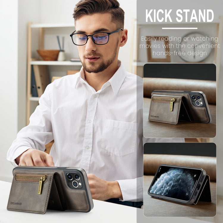 For iPhone 11 Pro Max DG.MING M5 Series Zip RFID Multi Card Detachable Leather Phone Case(Coffee) - HoMEdemic™ 