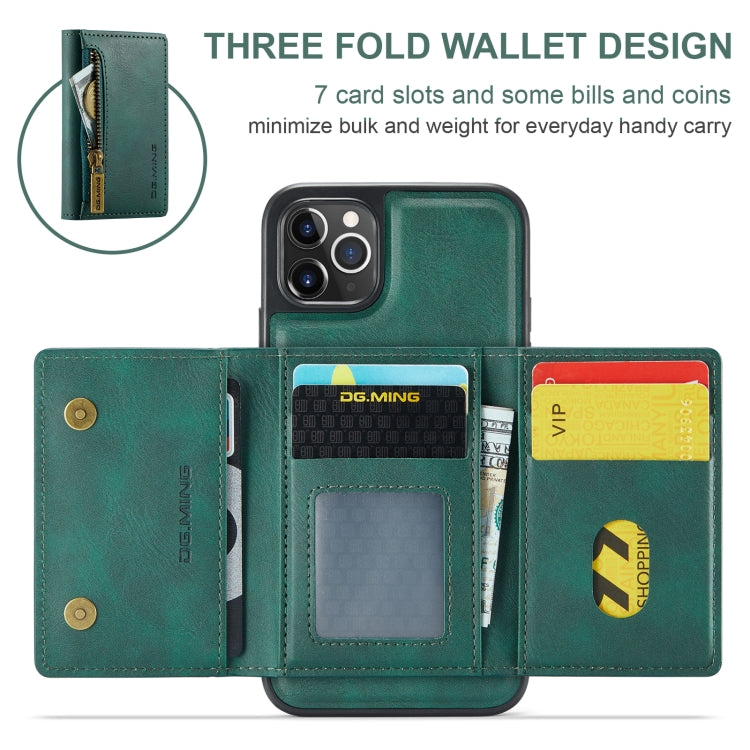 For iPhone 11 Pro Max DG.MING M5 Series Zip RFID Multi Card Detachable Leather Phone Case(Green) - HoMEdemic™ 