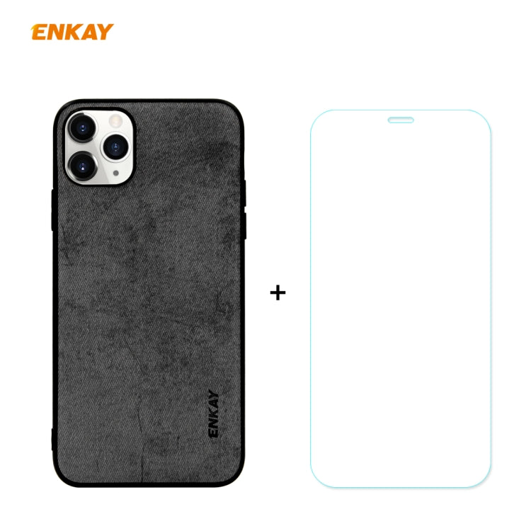 For iPhone 11 Pro Max ENKAY ENK-PC0302 2 in 1 Business Series Fabric Texture PU Leather + TPU Soft Slim Case Cover ＆ 0.26mm 9H 2.5D Tempered Glass Film(Black) - HoMEdemic™ 
