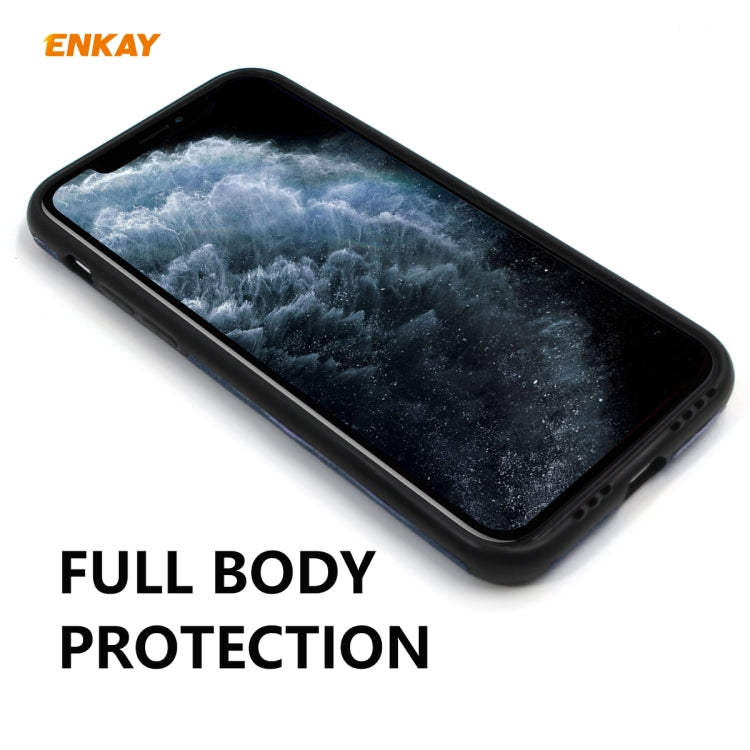 For iPhone 11 Pro Max ENKAY ENK-PC0332 2 in 1 Business Series Denim Texture PU Leather + TPU Soft Slim Case Cover ＆ 0.26mm 9H 2.5D Tempered Glass Film(Brown) - HoMEdemic™ 