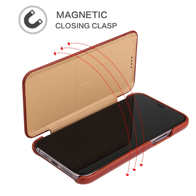 For iPhone 11 Pro Max Fierre Shann Business Magnetic Horizontal Flip Genuine Leather Case (Brown) - HoMEdemic™ 