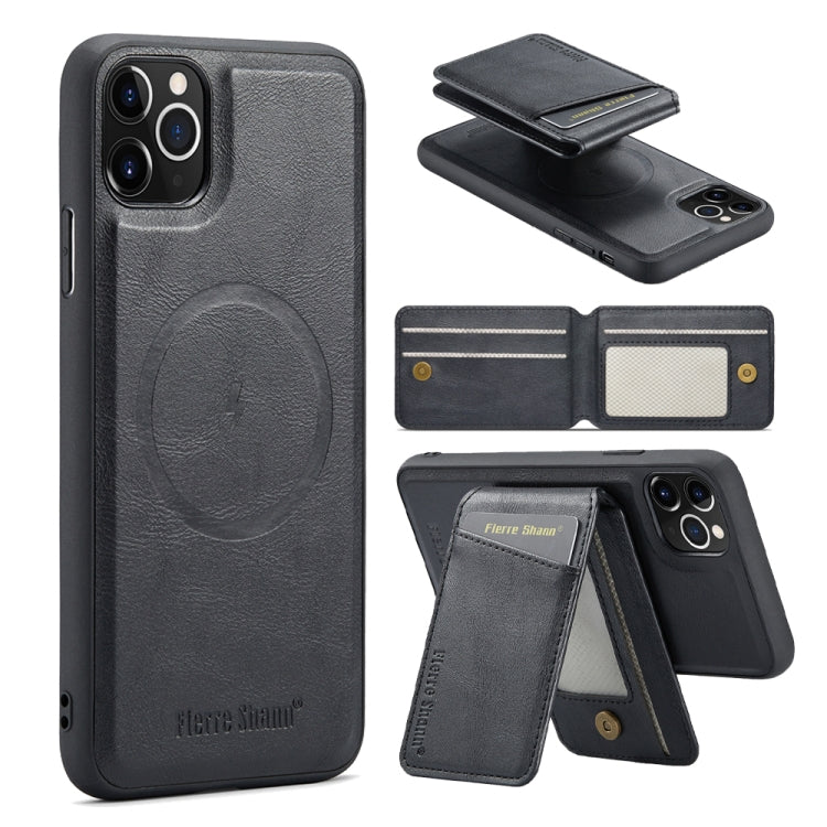 For iPhone 11 Pro Max Fierre Shann Cowhide Vertical Flip Magnetic Card Holder Phone Case(Black) - HoMEdemic™ 