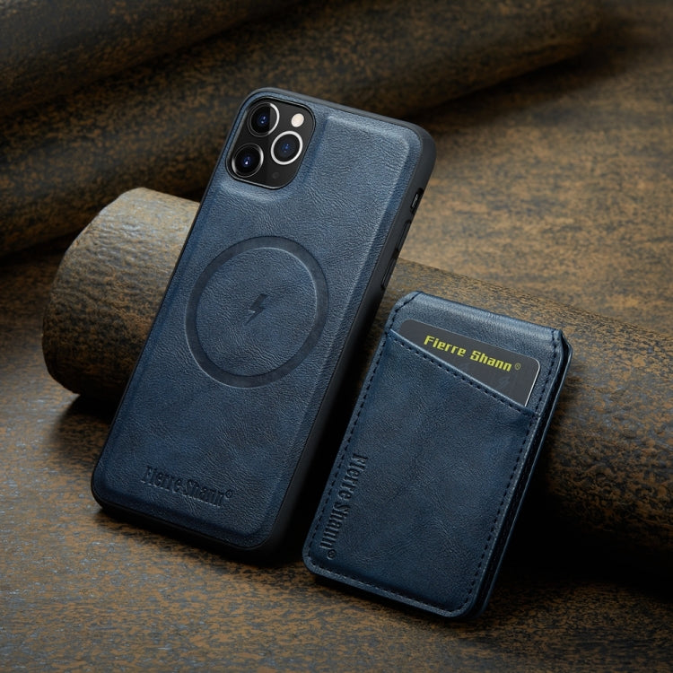 For iPhone 11 Pro Max Fierre Shann Cowhide Vertical Flip Magnetic Card Holder Phone Case(Blue) - HoMEdemic™ 
