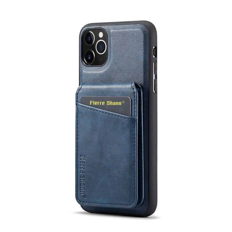 For iPhone 11 Pro Max Fierre Shann Cowhide Vertical Flip Magnetic Card Holder Phone Case(Blue) - HoMEdemic™ 
