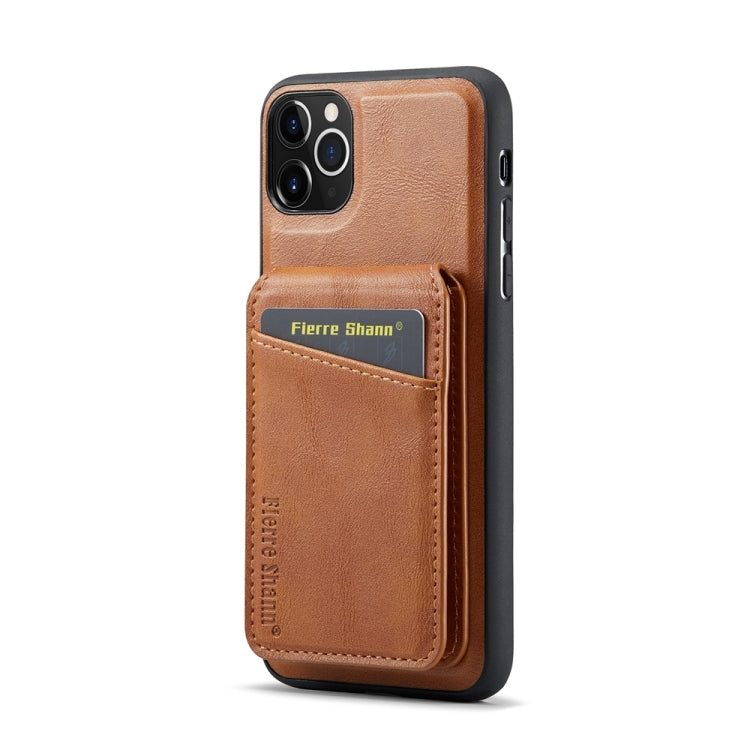 For iPhone 11 Pro Max Fierre Shann Cowhide Vertical Flip Magnetic Card Holder Phone Case(Brown) - HoMEdemic™ 