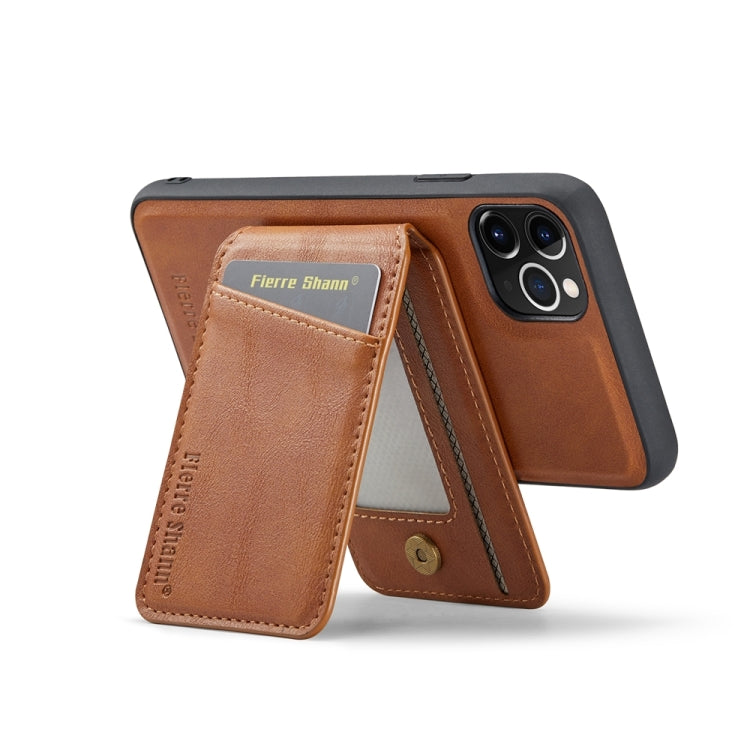 For iPhone 11 Pro Max Fierre Shann Cowhide Vertical Flip Magnetic Card Holder Phone Case(Brown) - HoMEdemic™ 