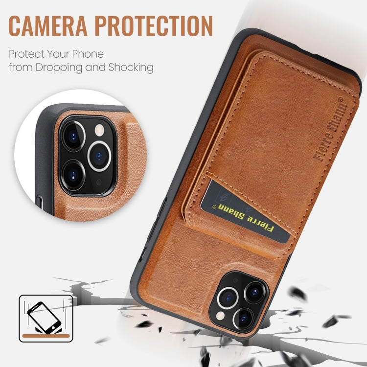 For iPhone 11 Pro Max Fierre Shann Cowhide Vertical Flip Magnetic Card Holder Phone Case(Brown) - HoMEdemic™ 