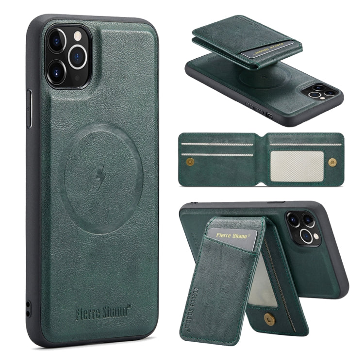 For iPhone 11 Pro Max Fierre Shann Cowhide Vertical Flip Magnetic Card Holder Phone Case(Green) - HoMEdemic™ 