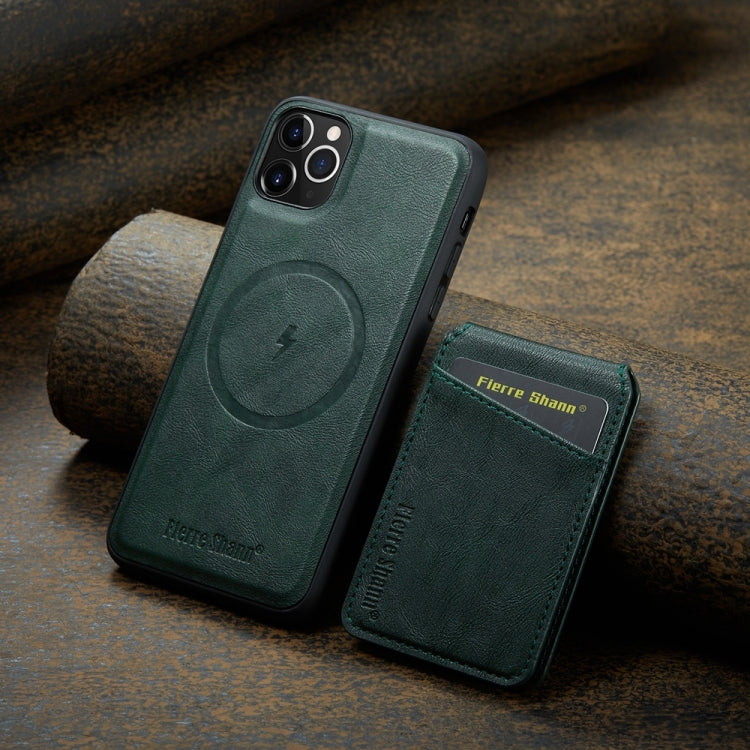 For iPhone 11 Pro Max Fierre Shann Cowhide Vertical Flip Magnetic Card Holder Phone Case(Green) - HoMEdemic™ 