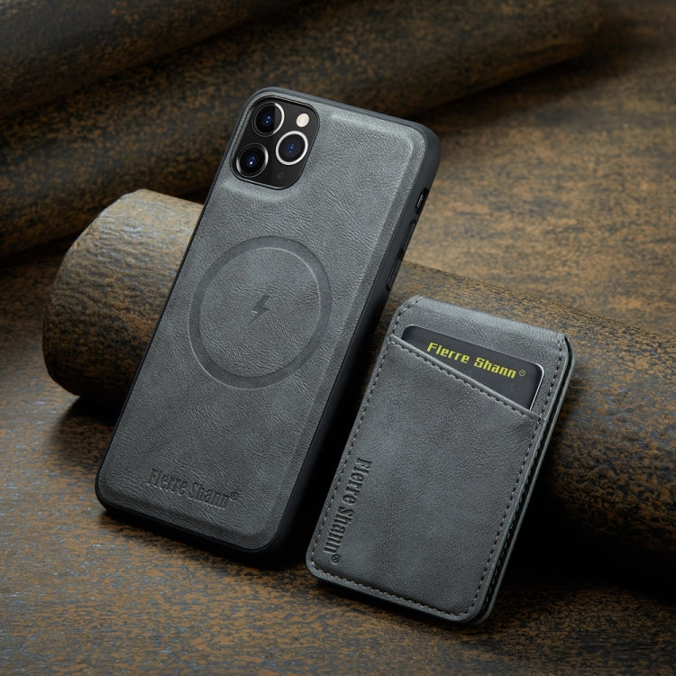 For iPhone 11 Pro Max Fierre Shann Cowhide Vertical Flip Magnetic Card Holder Phone Case(Grey) - HoMEdemic™ 