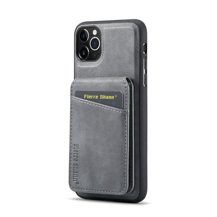 For iPhone 11 Pro Max Fierre Shann Cowhide Vertical Flip Magnetic Card Holder Phone Case(Grey) - HoMEdemic™ 