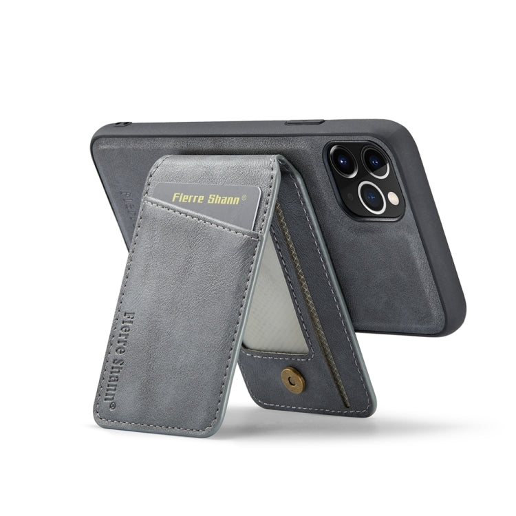 For iPhone 11 Pro Max Fierre Shann Cowhide Vertical Flip Magnetic Card Holder Phone Case(Grey) - HoMEdemic™ 