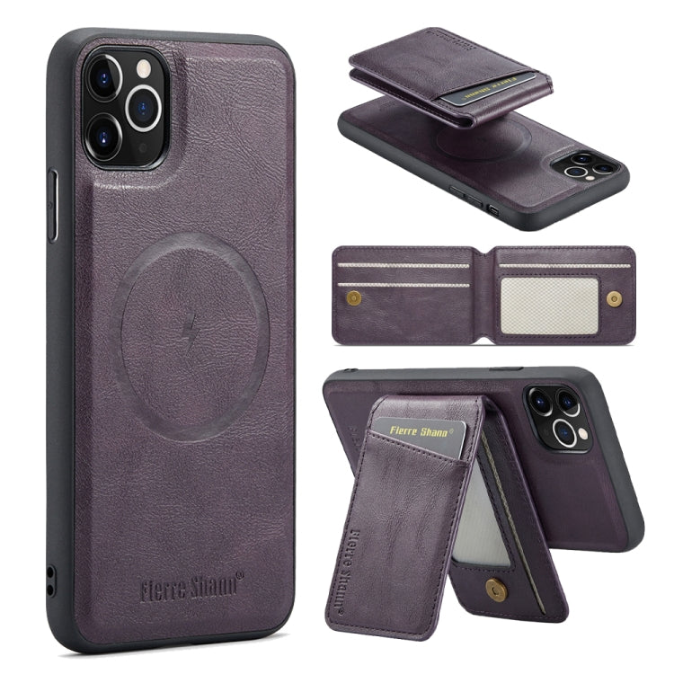 For iPhone 11 Pro Max Fierre Shann Cowhide Vertical Flip Magnetic Card Holder Phone Case(Purple) - HoMEdemic™ 