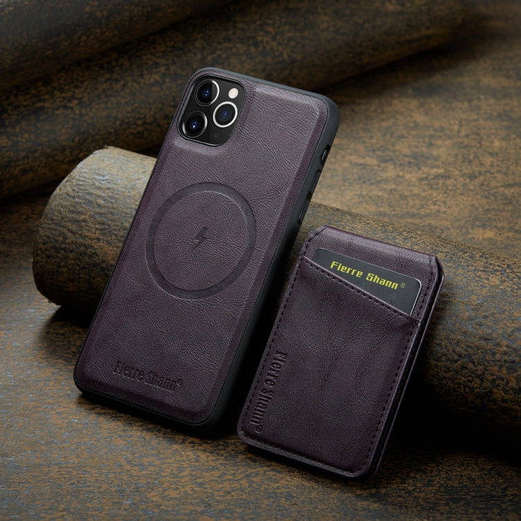 For iPhone 11 Pro Max Fierre Shann Cowhide Vertical Flip Magnetic Card Holder Phone Case(Purple) - HoMEdemic™ 