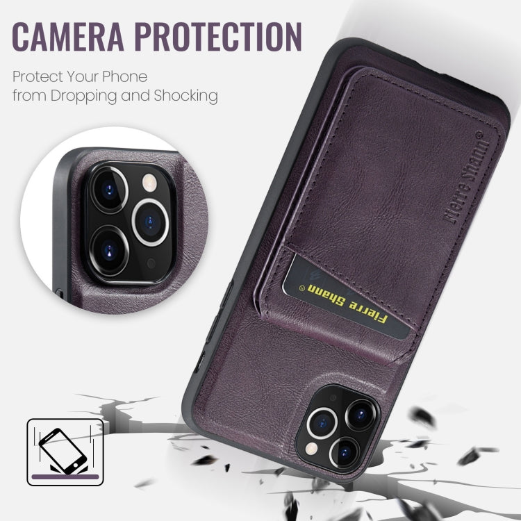 For iPhone 11 Pro Max Fierre Shann Cowhide Vertical Flip Magnetic Card Holder Phone Case(Purple) - HoMEdemic™ 