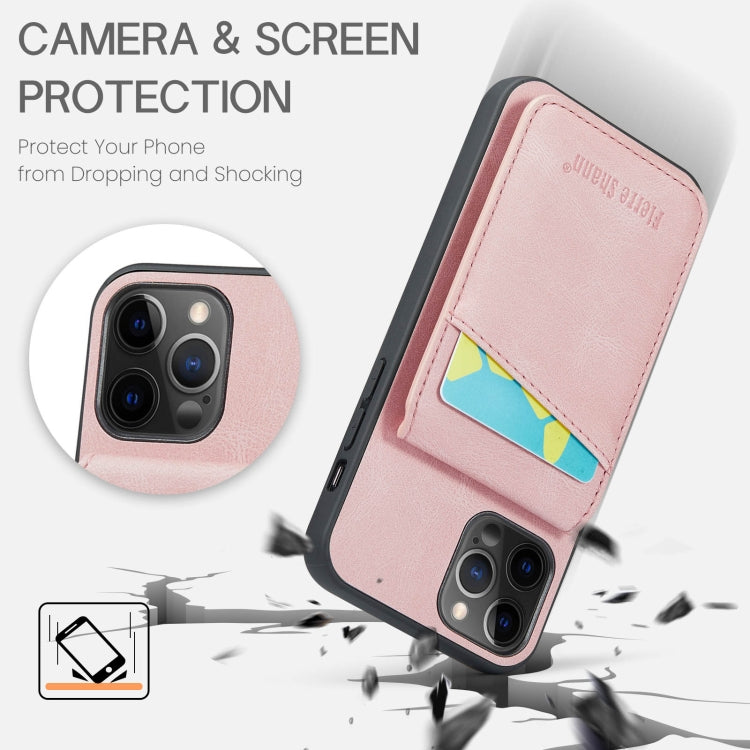 For iPhone 11 Pro Max Fierre Shann Crazy Horse Card Holder Back Cover PU Phone Case(Pink) - HoMEdemic™ 