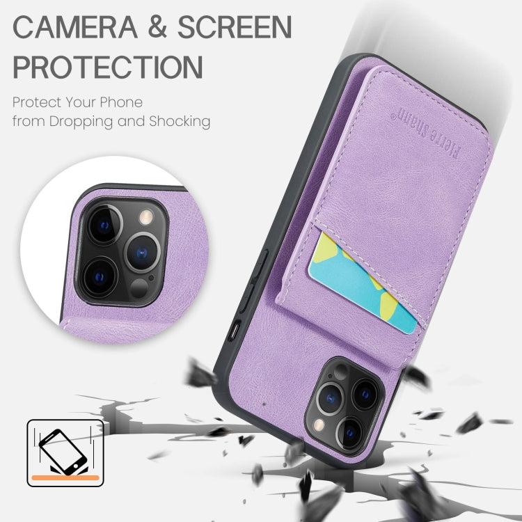 For iPhone 11 Pro Max Fierre Shann Crazy Horse Card Holder Back Cover PU Phone Case(Purple) - HoMEdemic™ 