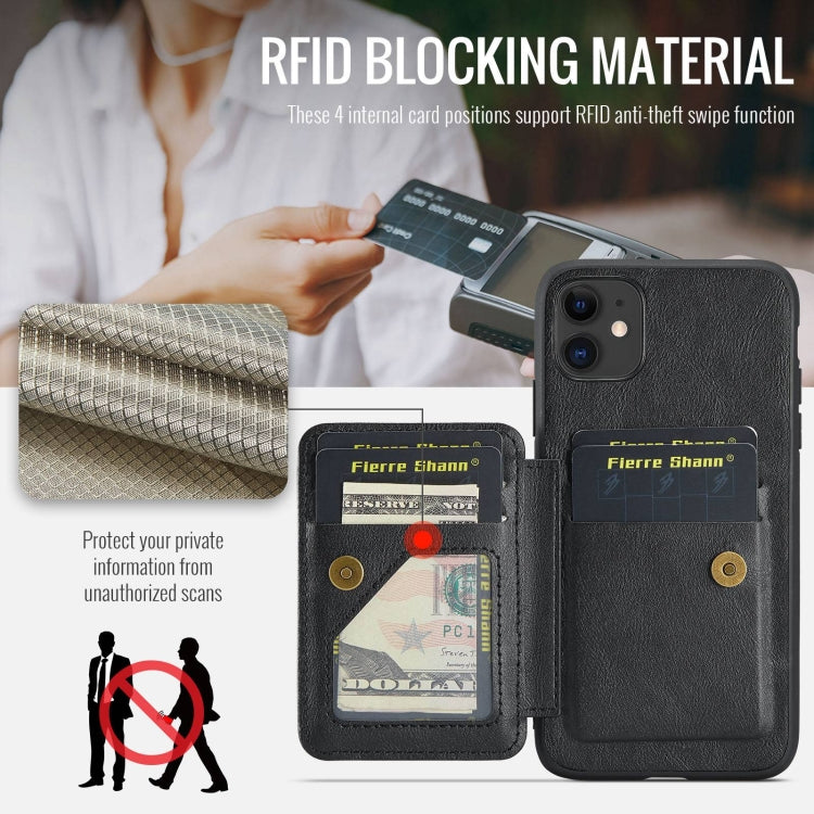 For iPhone 11 Pro Max Fierre Shann Oil Wax Cow Leather Card Holder Back Phone Case(Black) - HoMEdemic™ 