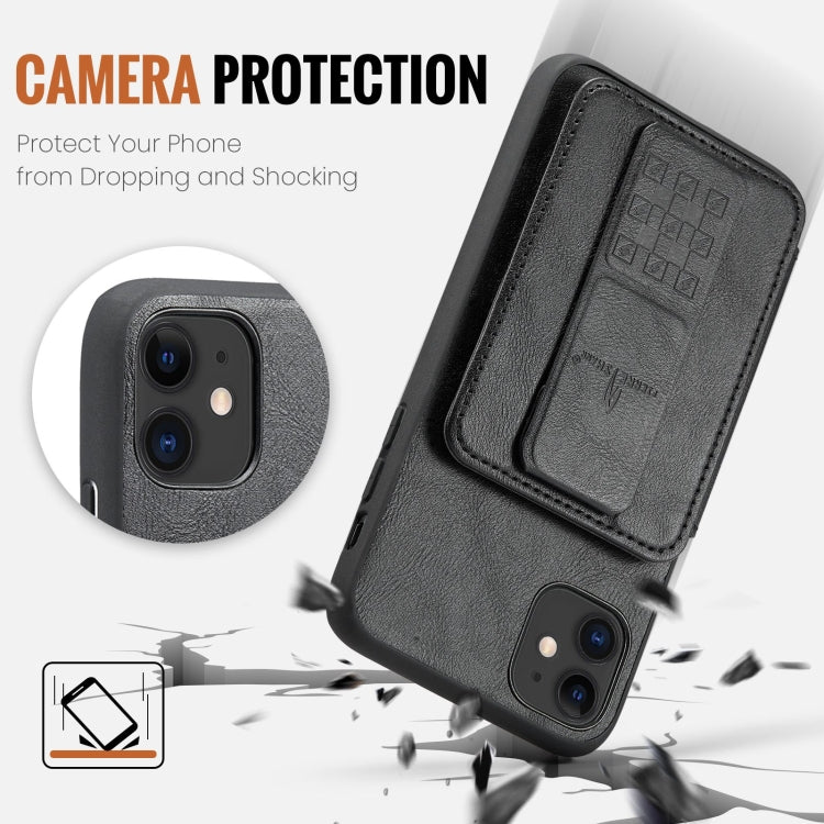 For iPhone 11 Pro Max Fierre Shann Oil Wax Cow Leather Card Holder Back Phone Case(Black) - HoMEdemic™ 