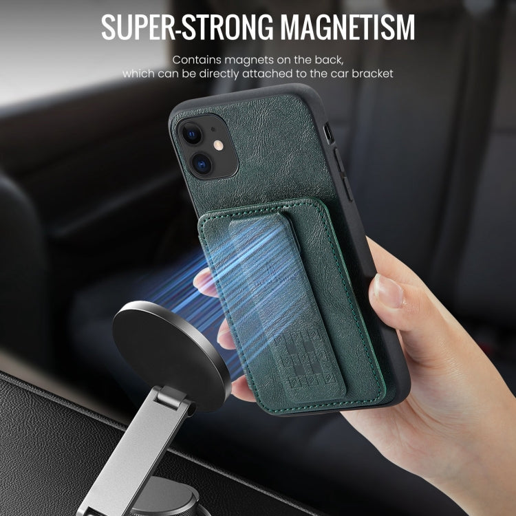 For iPhone 11 Pro Max Fierre Shann Oil Wax Cow Leather Card Holder Back Phone Case(Blue) - HoMEdemic™ 