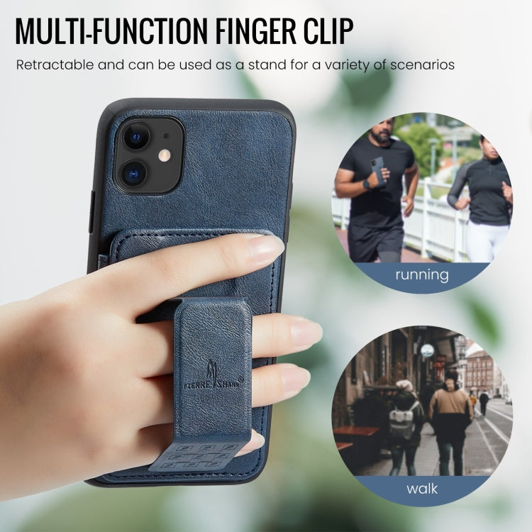 For iPhone 11 Pro Max Fierre Shann Oil Wax Cow Leather Card Holder Back Phone Case(Blue) - HoMEdemic™ 