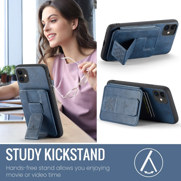 For iPhone 11 Pro Max Fierre Shann Oil Wax Cow Leather Card Holder Back Phone Case(Blue) - HoMEdemic™ 