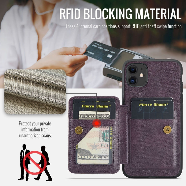 For iPhone 11 Pro Max Fierre Shann Oil Wax Cow Leather Card Holder Back Phone Case(Purple) - HoMEdemic™ 