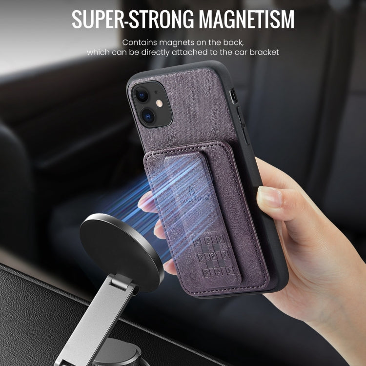 For iPhone 11 Pro Max Fierre Shann Oil Wax Cow Leather Card Holder Back Phone Case(Purple) - HoMEdemic™ 