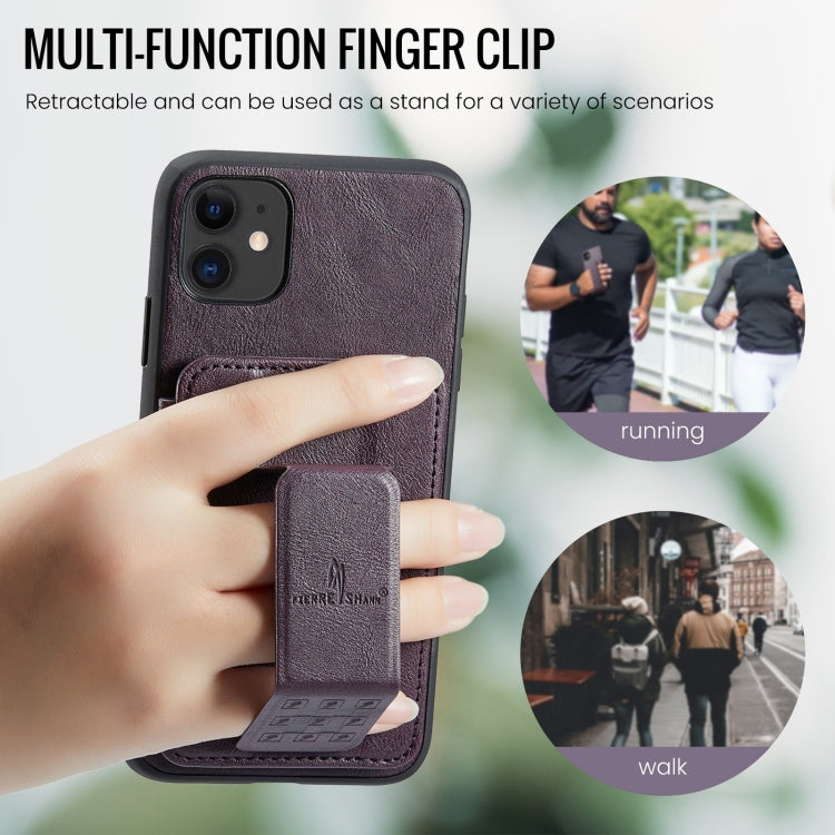 For iPhone 11 Pro Max Fierre Shann Oil Wax Cow Leather Card Holder Back Phone Case(Purple) - HoMEdemic™ 