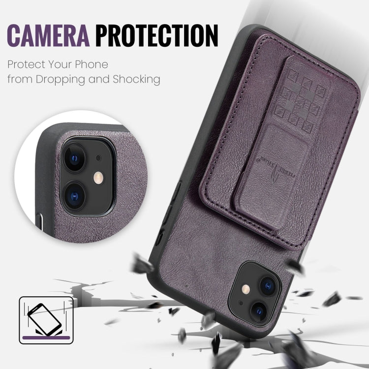 For iPhone 11 Pro Max Fierre Shann Oil Wax Cow Leather Card Holder Back Phone Case(Purple) - HoMEdemic™ 