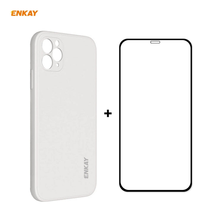 For iPhone 11 Pro Max Hat-Prince ENKAY ENK-PC0662 Liquid Silicone Straight Edge Shockproof Protective Case + 0.26mm 9H 2.5D Full Glue Full Coverage Tempered Glass Protector Film(Beige) - HoMEdemic™ 