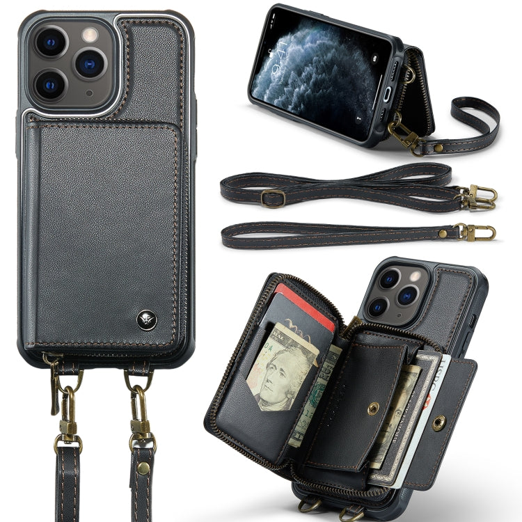 For iPhone 11 Pro Max JEEHOOD C22 Series Zipper Wallet Leather Phone Case with Dual Lanyard(Black) - HoMEdemic™ 
