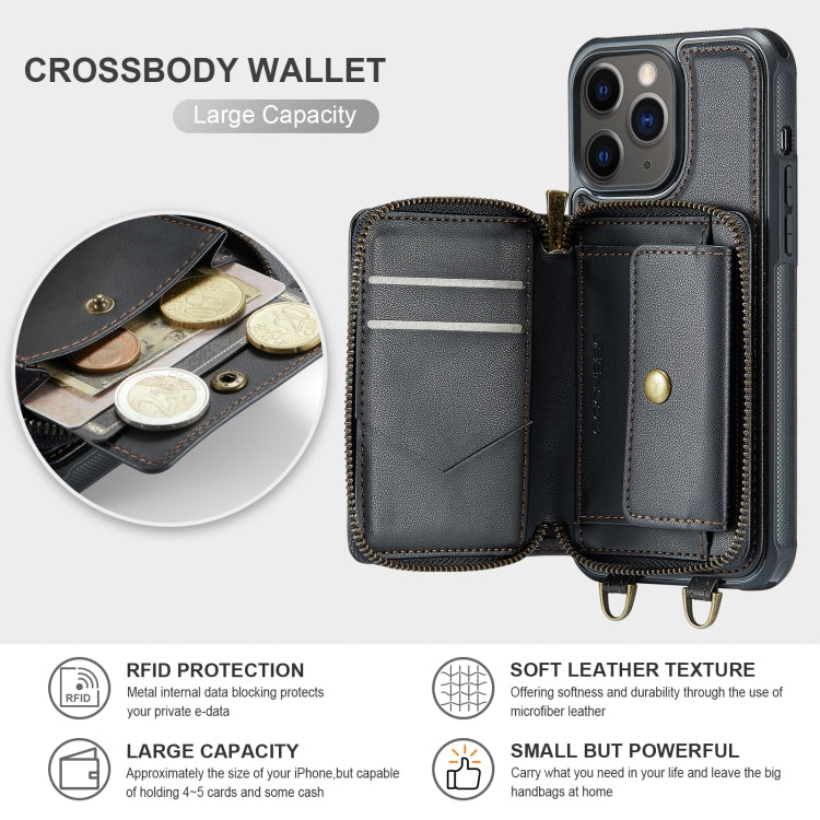 For iPhone 11 Pro Max JEEHOOD C22 Series Zipper Wallet Leather Phone Case with Dual Lanyard(Black) - HoMEdemic™ 