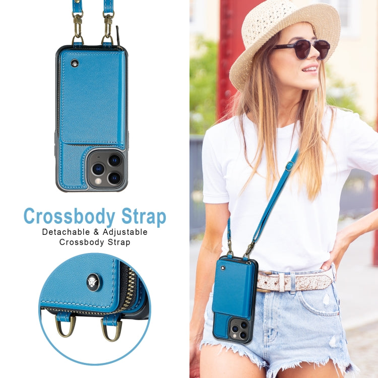 For iPhone 11 Pro Max JEEHOOD C22 Series Zipper Wallet Leather Phone Case with Dual Lanyard(Blue) - HoMEdemic™ 