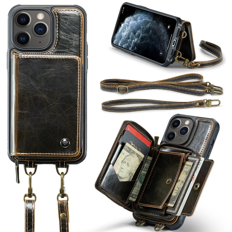 For iPhone 11 Pro Max JEEHOOD C22 Series Zipper Wallet Leather Phone Case with Dual Lanyard(Coffee) - HoMEdemic™ 